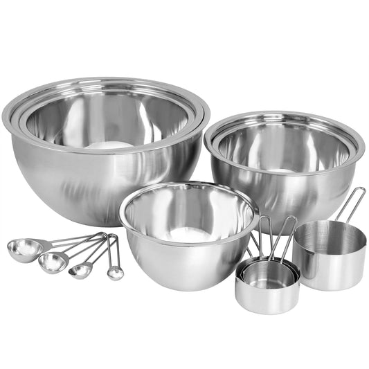 MegaChef 14-Piece Stainless Steel Measuring Cup & Spoon Set with Mixing Bowls