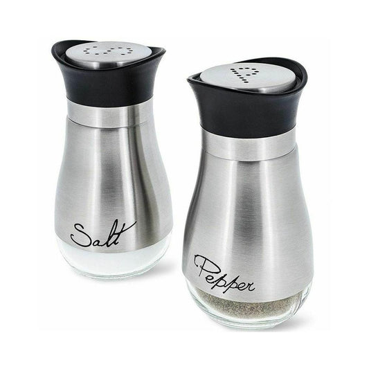 Stainless Steel & Glass Salt and Pepper Shaker Set – 4oz, BPA-Free