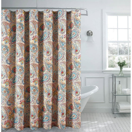 Vibrant Paisley – Teal, Red & Yellow Shower Curtain