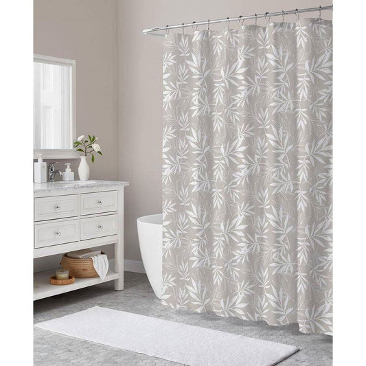 72" Taupe, Gray & White Leaves Shower Curtain