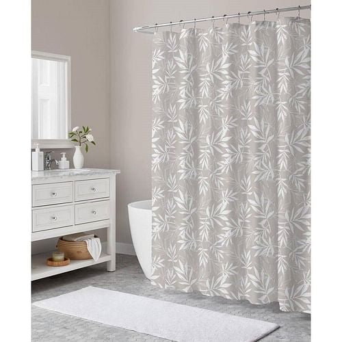72" Taupe, Gray & White Leaves Shower Curtain
