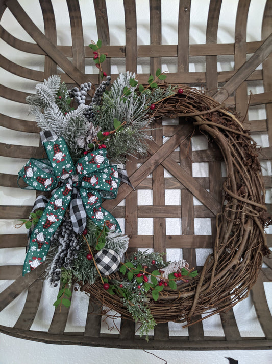 Handmade Gnome Winter/Christmas Grapevine Wreath – 18"