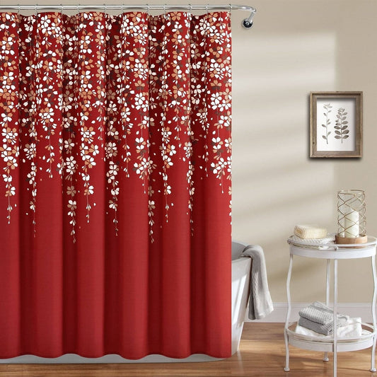 72" Red, White & Floral Vines Shower Curtain