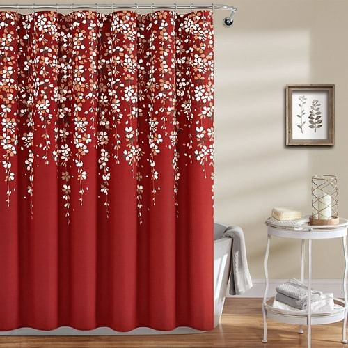 72" Red, White & Floral Vines Shower Curtain