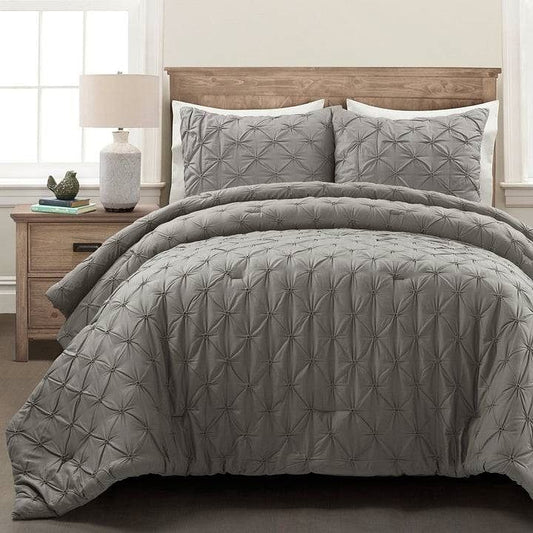 Soft Pleated Cotton Comforter Set – Grey (King, 3-Piece)