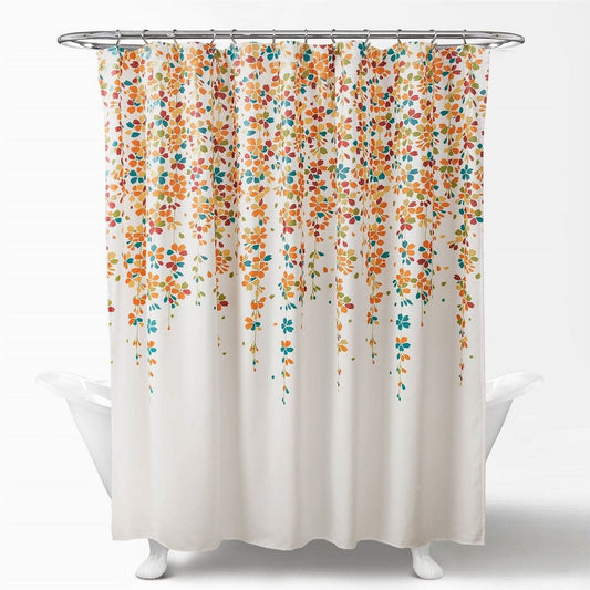 72" White, Turquoise, Blue & Orange Floral Shower Curtain