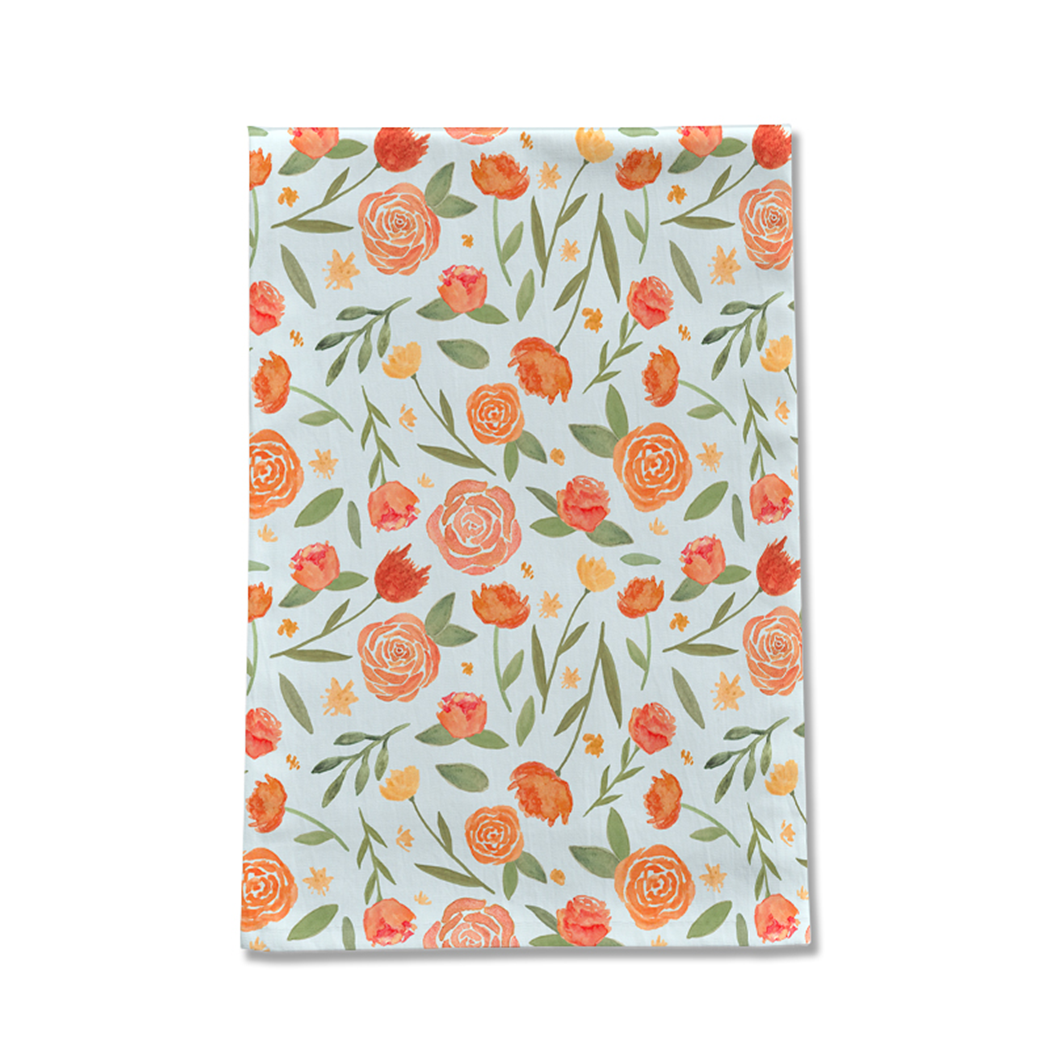 Burnt Orange Floral Tea Towel – Cozy Kitchen Charm