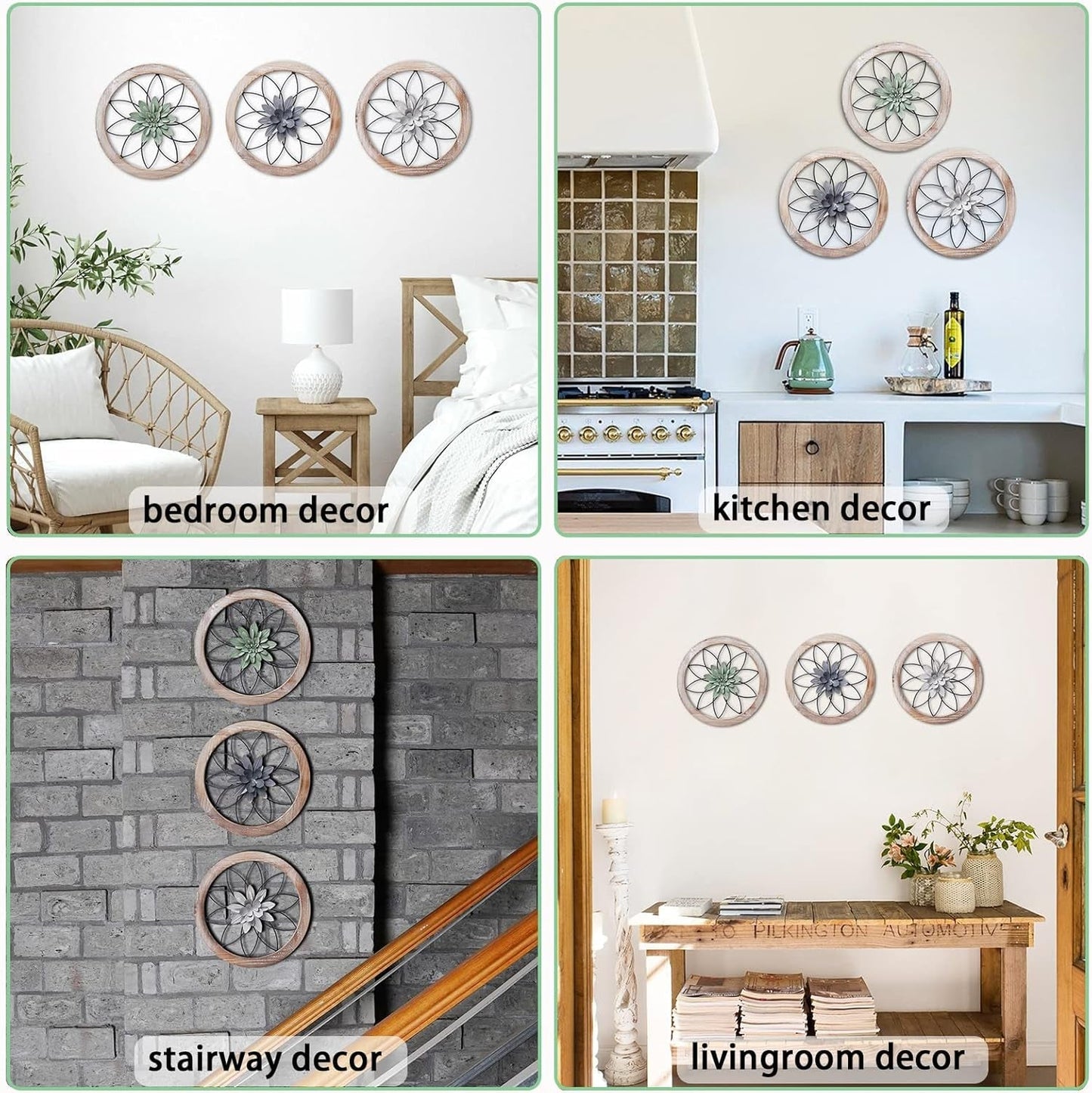 Round Farmhouse Wall Decor – 3-Piece Rustic Floral Medallion Set