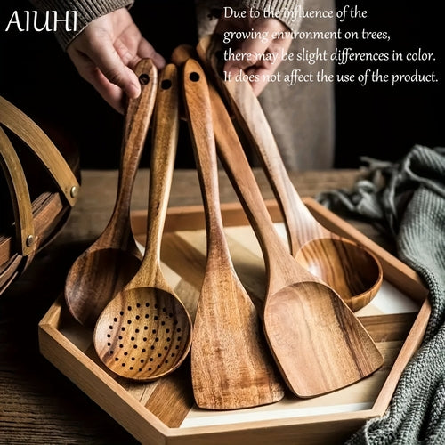 5-Piece Premium Wooden Utensil Set for Non-Stick Cookware