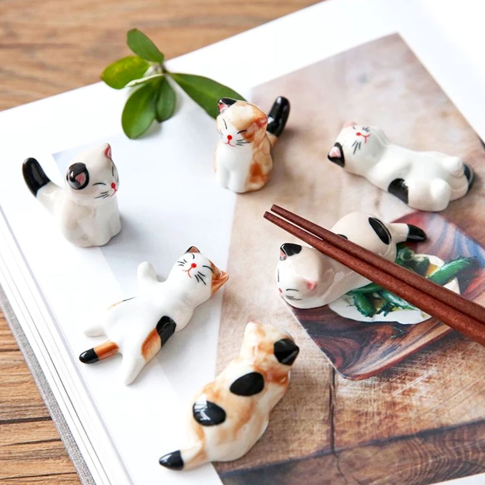 Porcelain Cat Chopstick Holders – Set of 6