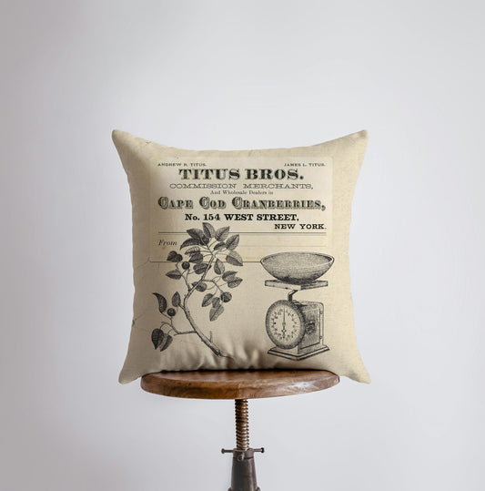 Cape Cod Cranberries Throw Pillow Cover – Vintage Farmhouse Accent