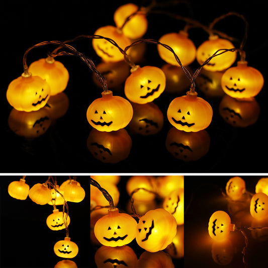 Pumpkin Face String Lights – Warm White Glow