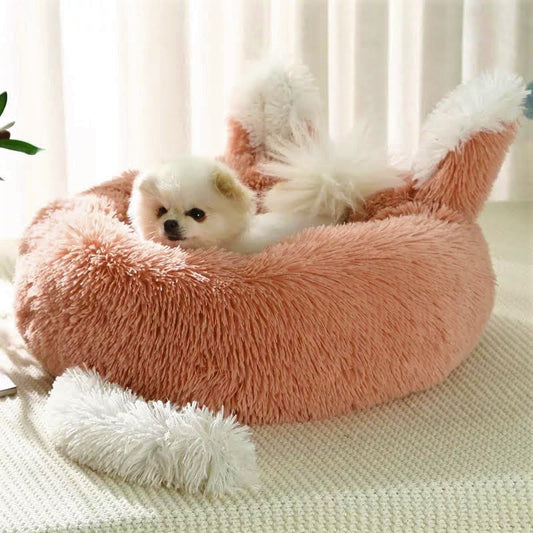 Plush Pet Bed with Ears & Tail – Fox Theme