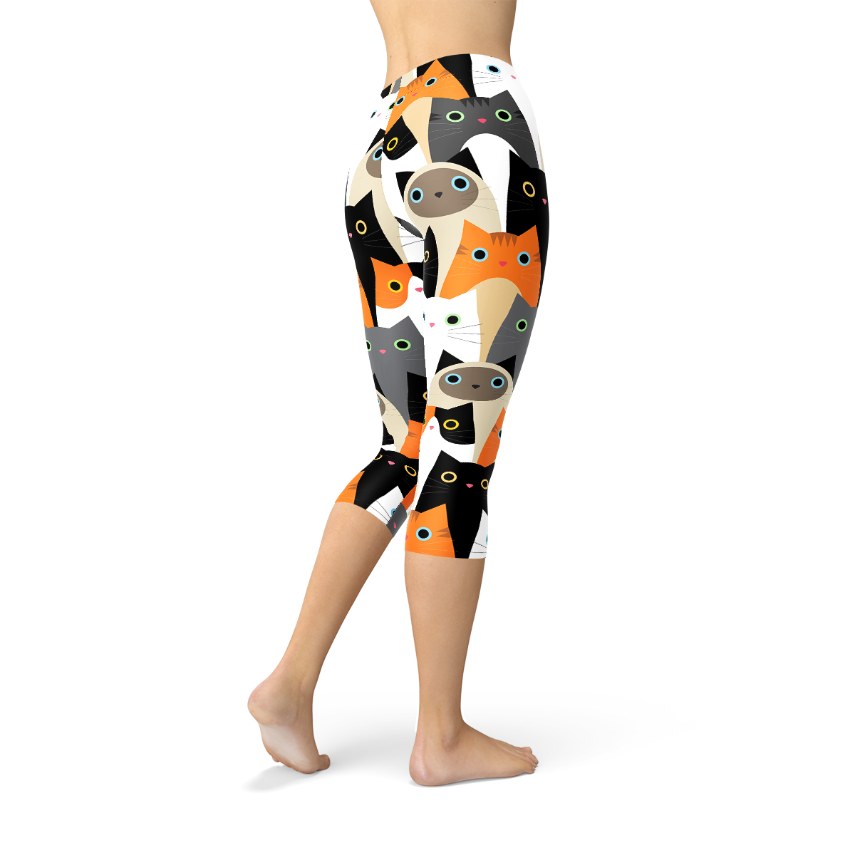 Women’s All Over Print Cats Capri Leggings – Premium Performance & Comfort