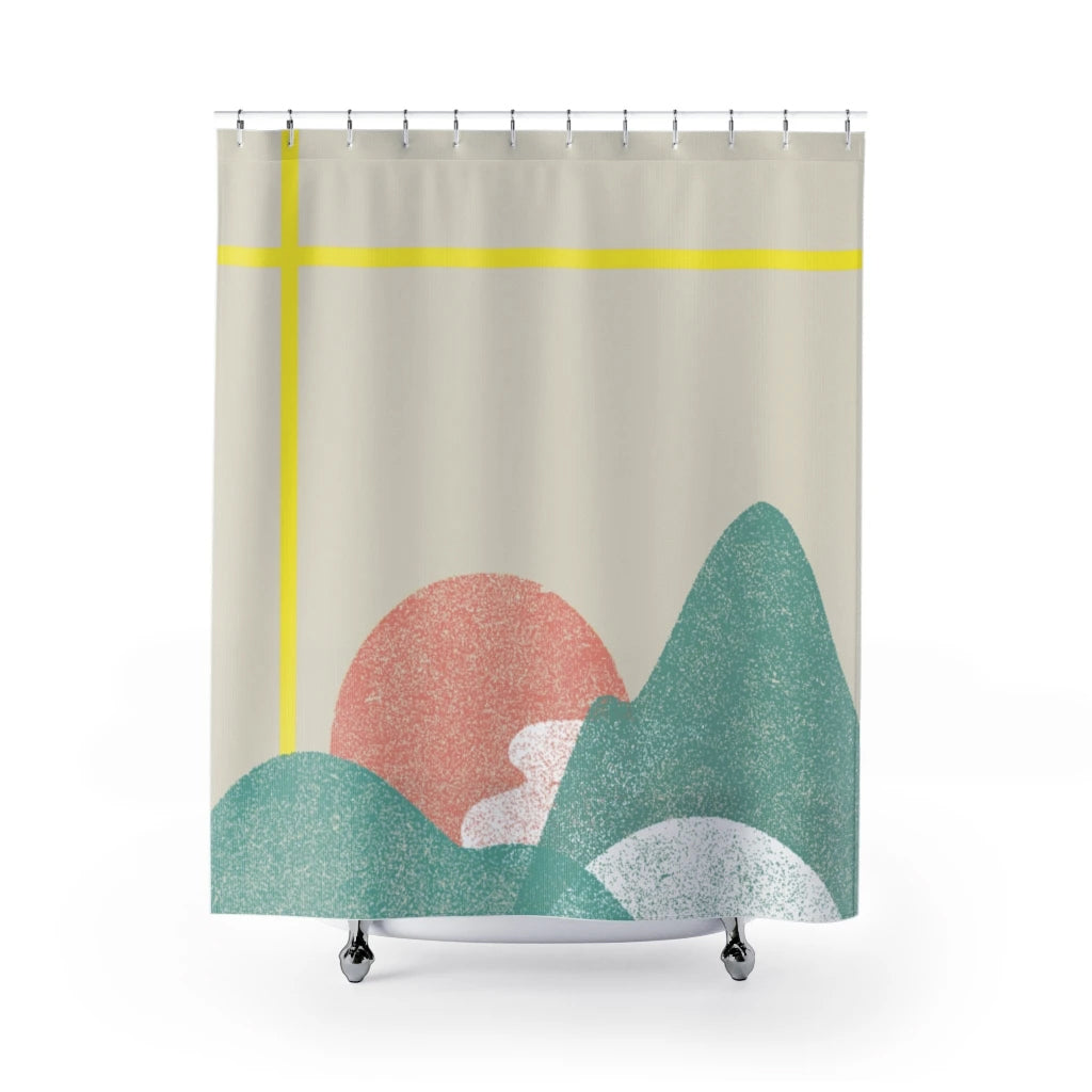 Landscape with Yellow Stripes – Modern Artistic Shower Curtain