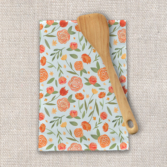 Burnt Orange Floral Tea Towel – Cozy Kitchen Charm