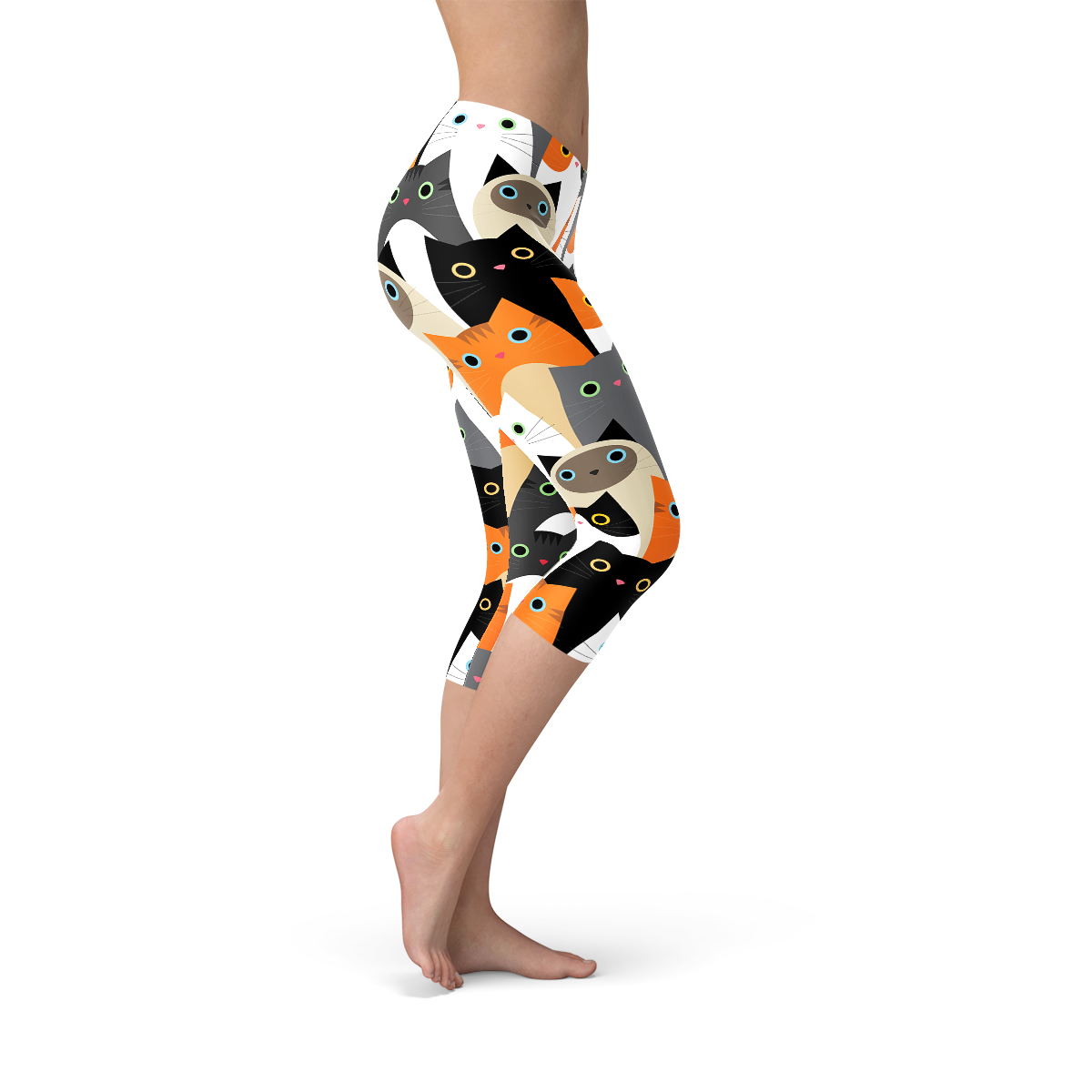 Women’s All Over Print Cats Capri Leggings – Premium Performance & Comfort