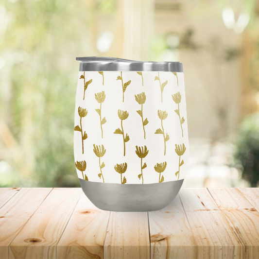 Gold Flower Wine Tumbler – 12oz Stainless Steel