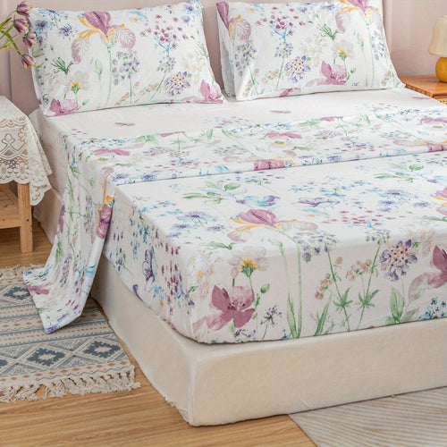 4-Piece Floral Bedding Ensemble – Sheets & Pillowcases
