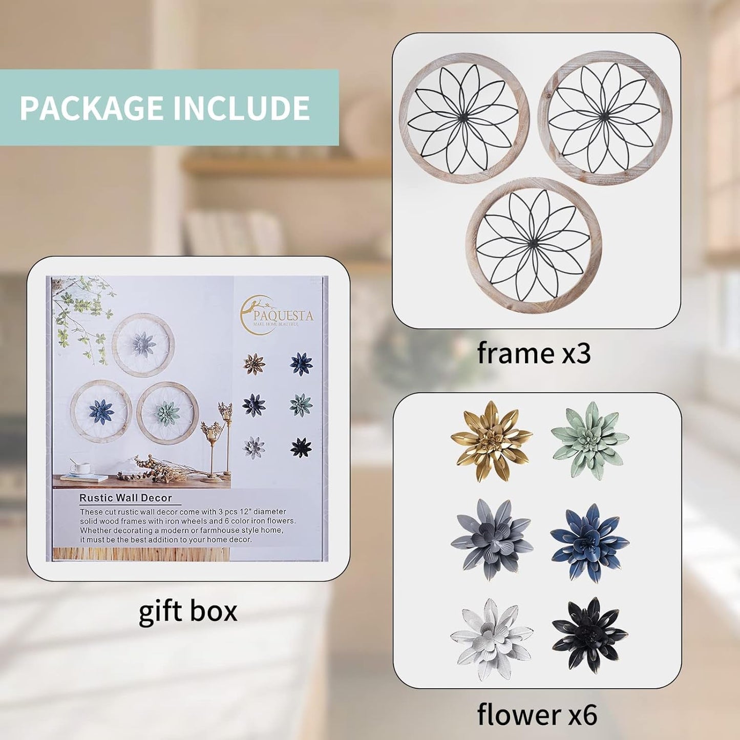 Round Farmhouse Wall Decor – 3-Piece Rustic Floral Medallion Set