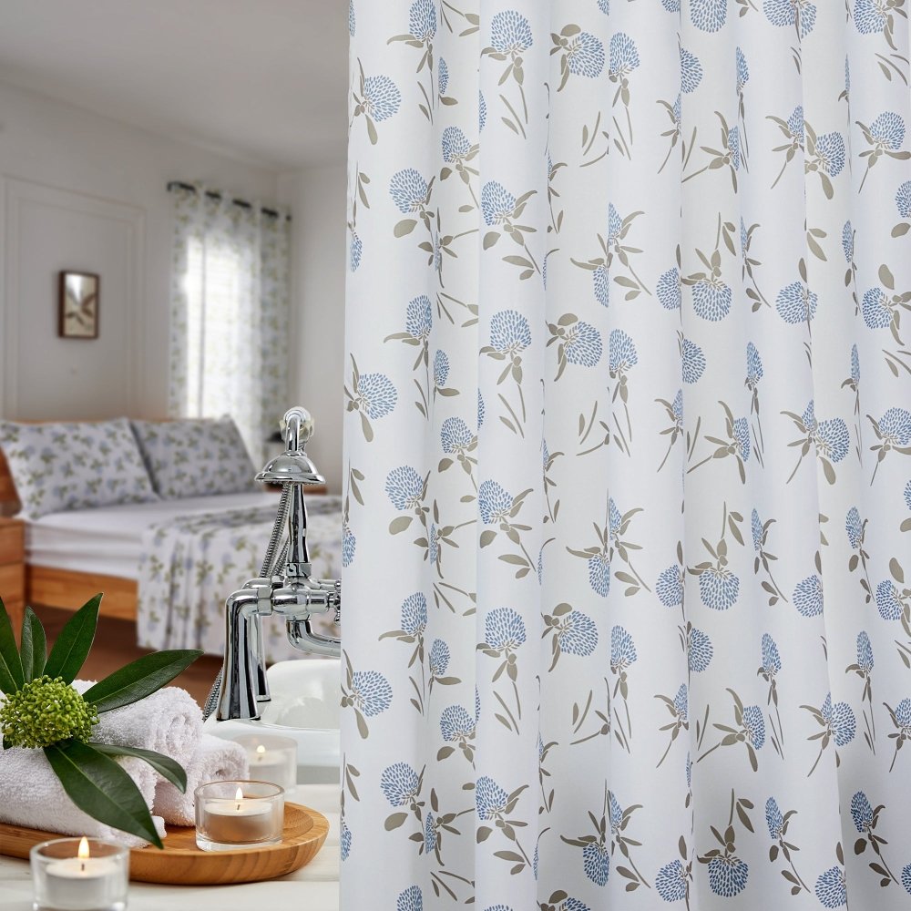 Farmhouse “Happy” Shower Curtain – Rustic Floral Charm