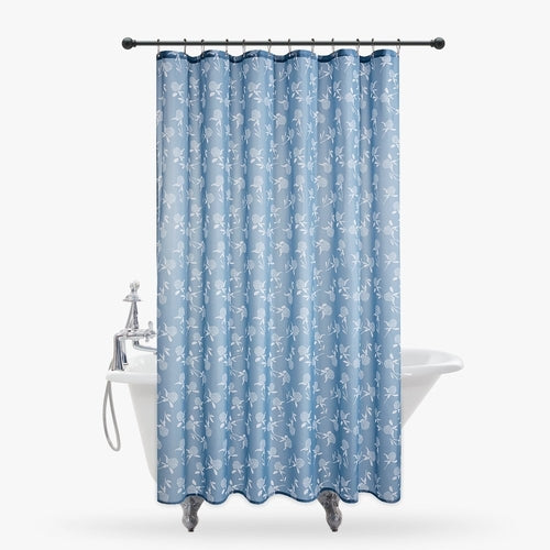 Farmhouse “Happy” Shower Curtain – Rustic Floral Charm