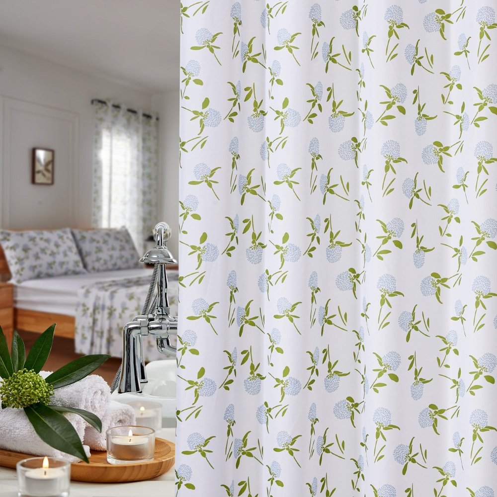 Farmhouse “Happy” Shower Curtain – Rustic Floral Charm
