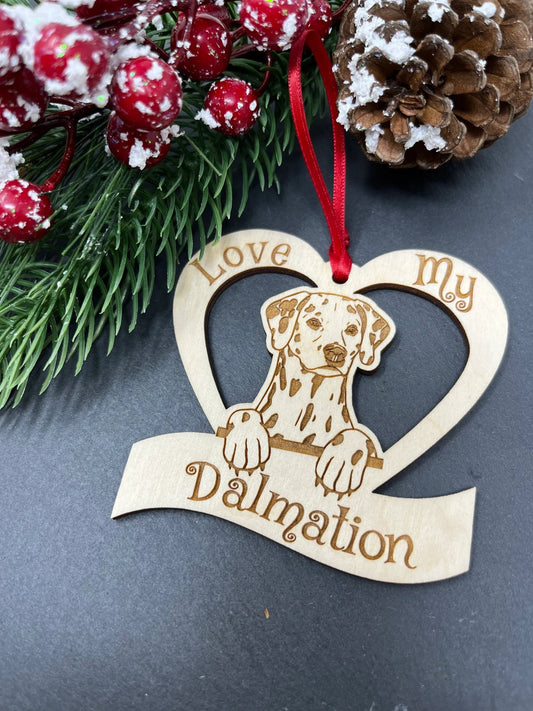 Love My Dalmatian – Laser Engraved Wooden Heart Ornament