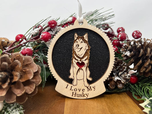 Love My Husky – Laser Engraved Round Wooden Ornament