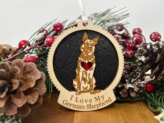 Love My German Shepherd – Laser Engraved Round Wooden Ornament