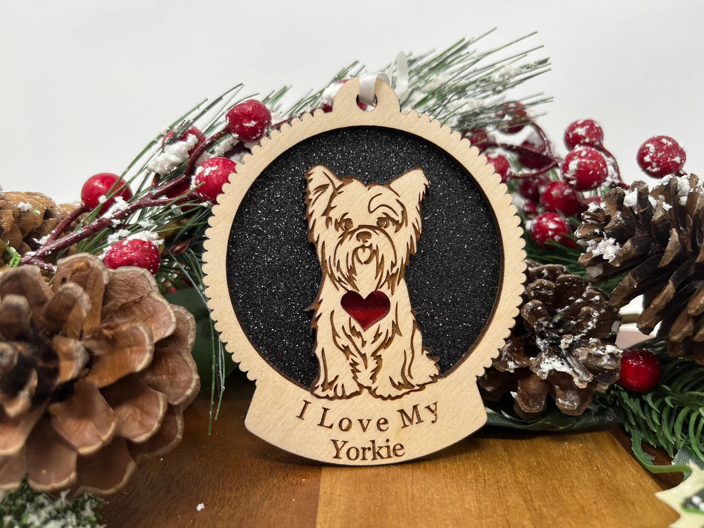 Love My Yorkie – Laser Engraved Round Wooden Ornament