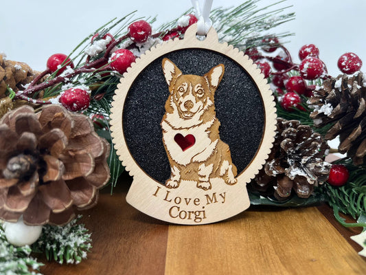 Love My Corgi – Laser Engraved Round Wooden Ornament
