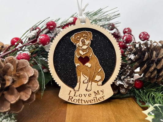 Love My Rottweiler – Laser Engraved Round Wooden Ornament