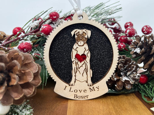 Love My Boxer – Laser Engraved Round Wooden Ornament