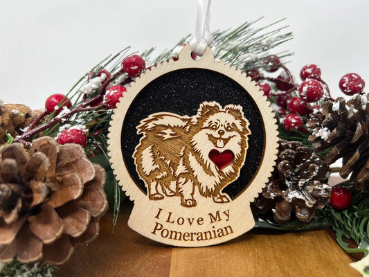 Love My Pomeranian – Laser Engraved Round Wooden Ornament