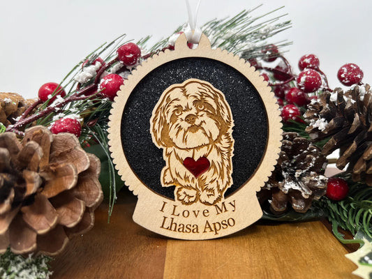Love My Lhasa Apso – Laser Engraved Round Wooden Ornament
