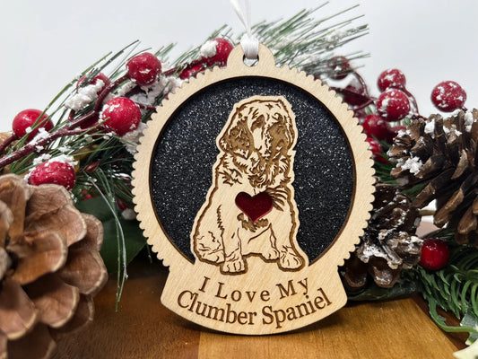 Love My Clumber Spaniel  – Laser Engraved Round Wooden Ornament