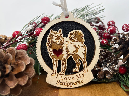 Love My Schipperke – Laser Engraved Round Wooden Ornament