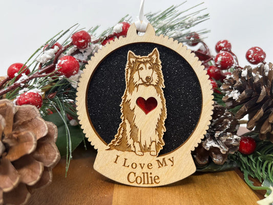 Love My Collie – Laser Engraved Round Wooden Ornament