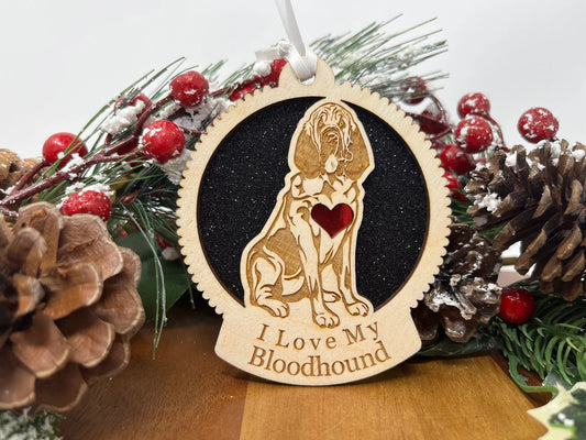 Love My Bloodhound – Laser Engraved Round Wooden Ornament