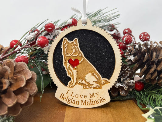 Love My Belgian Malinois – Laser Engraved Round Wooden Ornament