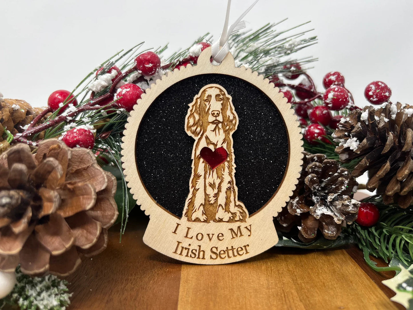 Love My Irish Setter – Laser Engraved Round Wooden Ornament