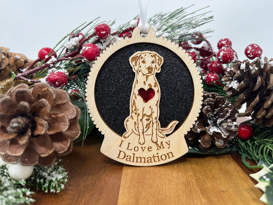 Love My Dalmatian – Laser Engraved Round Wooden Ornament