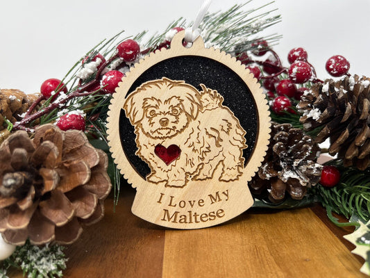 Love My Maltese – Laser Engraved Round Wooden Ornament