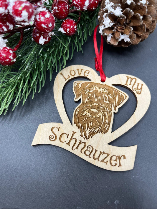 Love My Schnauzer – Laser Engraved Wooden Heart Ornament