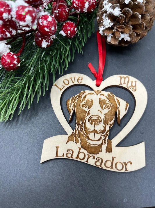 Love My Labrador – Laser Engraved Wooden Heart Ornament