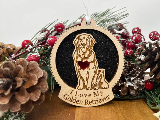 Love My Golden Retriever – Laser Engraved Round Wooden Ornament