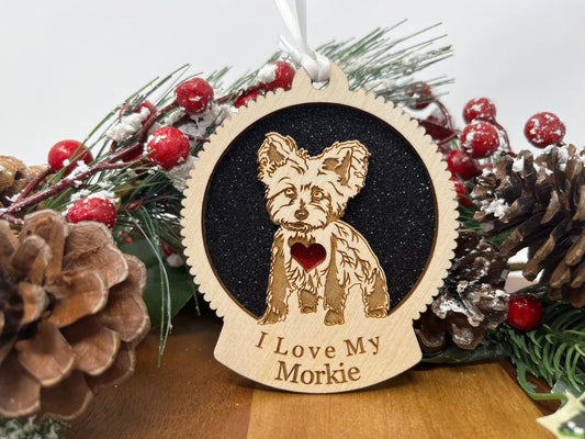 Love My Morkie – Laser Engraved Round Wooden Ornament