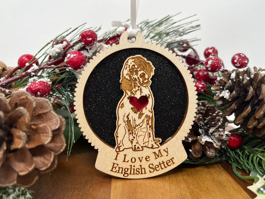 Love My English Setter – Laser Engraved Round Wooden Ornament