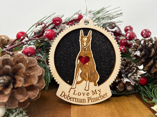 Love My Doberman – Laser Engraved Round Wooden Ornament